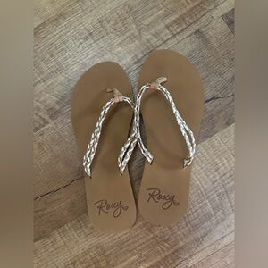 Roxy Braided Thong Sandals in Tan and White